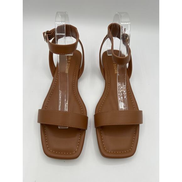 SUN STONE QUEBECC ANKLE-STRAP FLAT SANDAL COGNAC WOMENS SIZE 8.5M - Picture 4 of 9